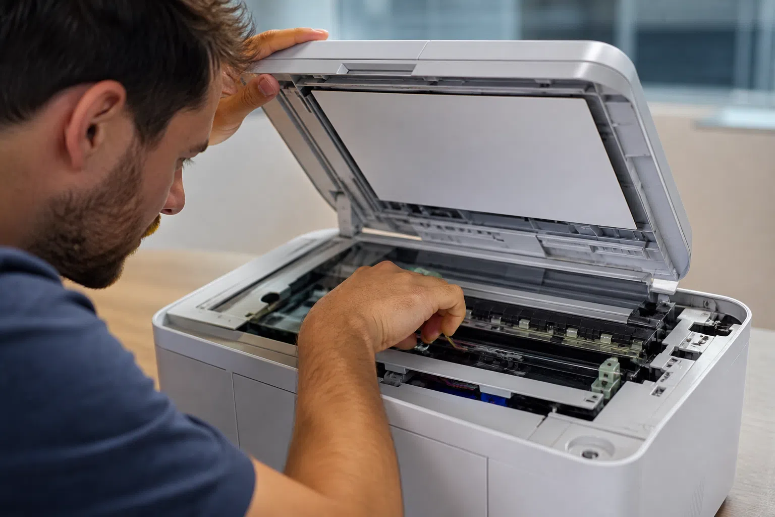 Ilustração editorial sobre resolver falhas básicas do scanner: passo a passo